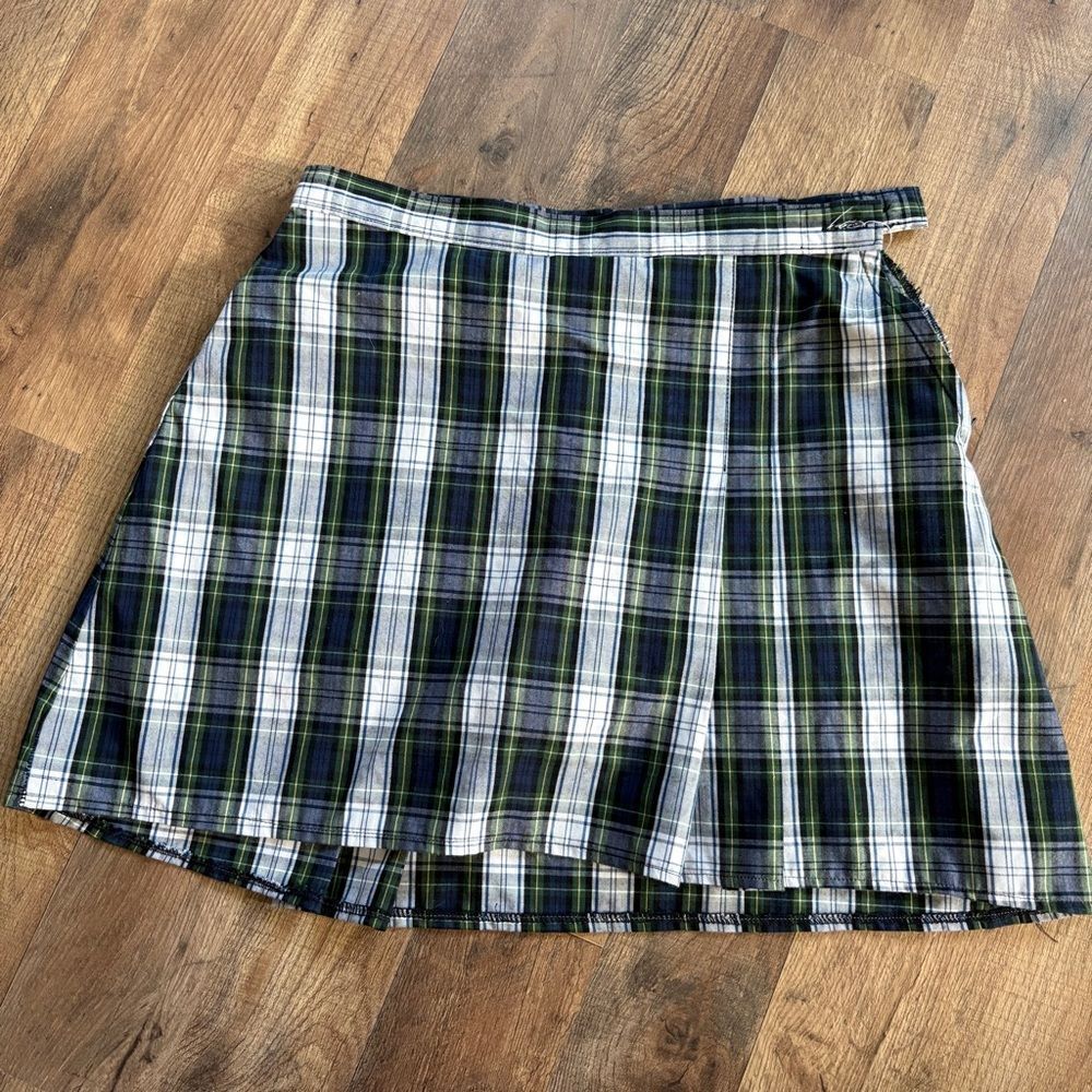 Becky Thatcher 7.5 Plaid 80 Side Pleat School Uniform Skort #80 Navy Blue Green